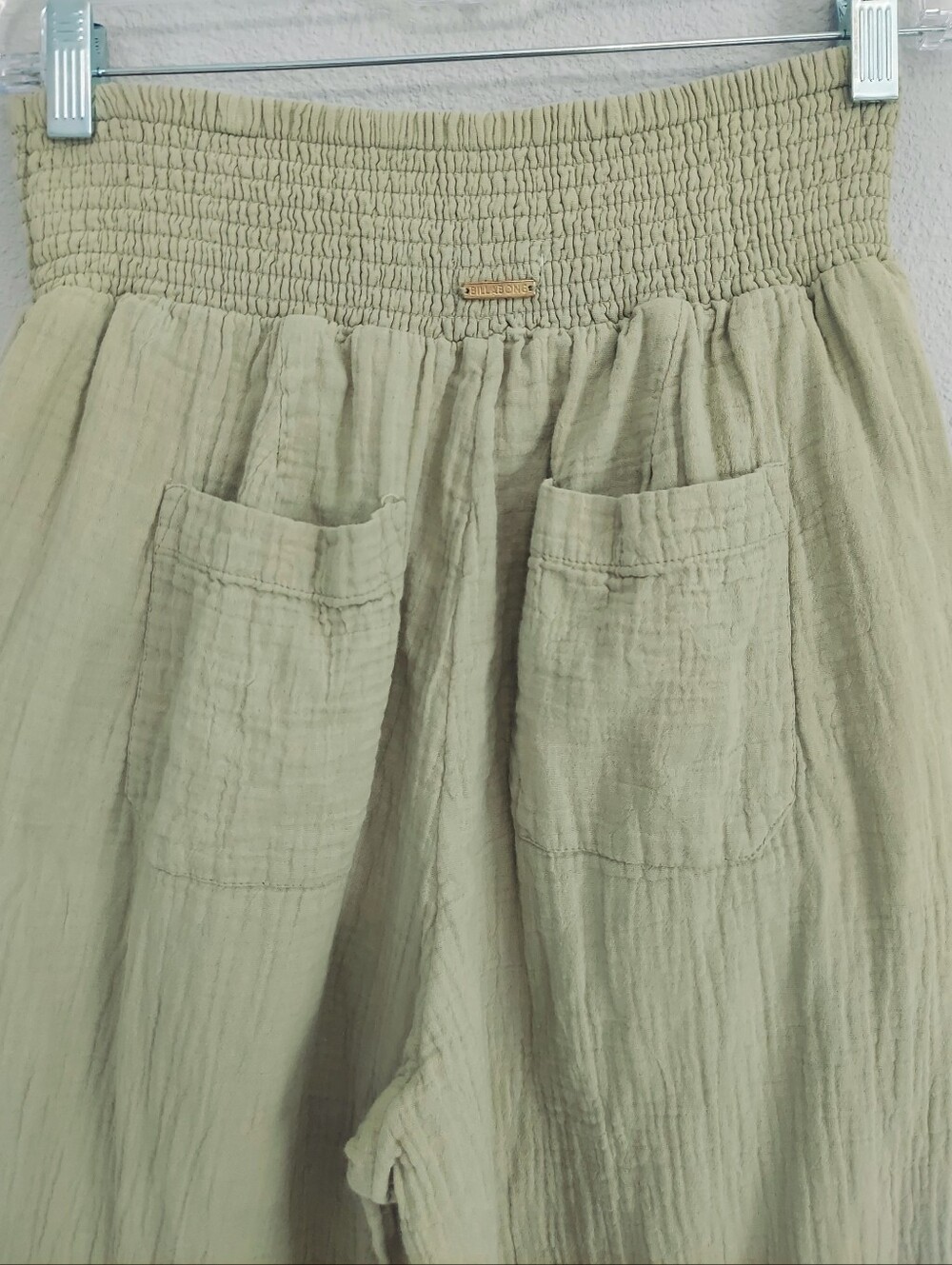 Billabong New Waves Smocked Waist Gauze Wide Leg Pants Women Medium In Avocado - Picture 8 of 12